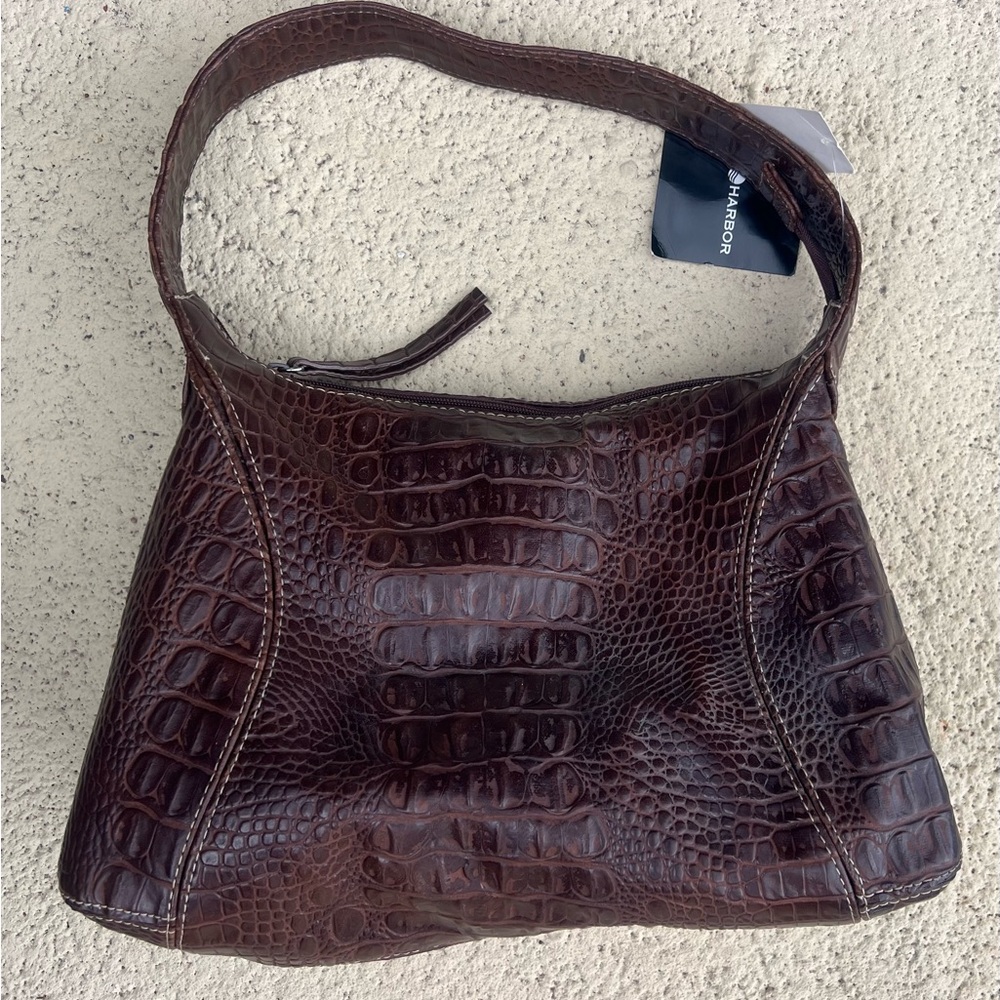Sag Harbor Brown Crocodile Embossed Shoulder Bag